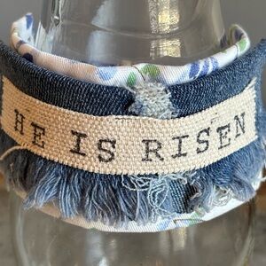 Upcycled Denim and Floral Cuff Bracelet Easter